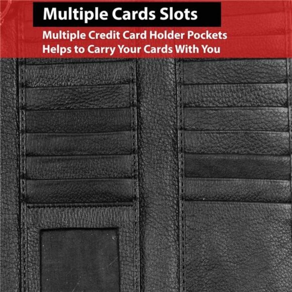 Genuine Black Cowhide Leather Chain Wallet, Trifold Long Chain Motorcycle Biker - Picture 3 of 8